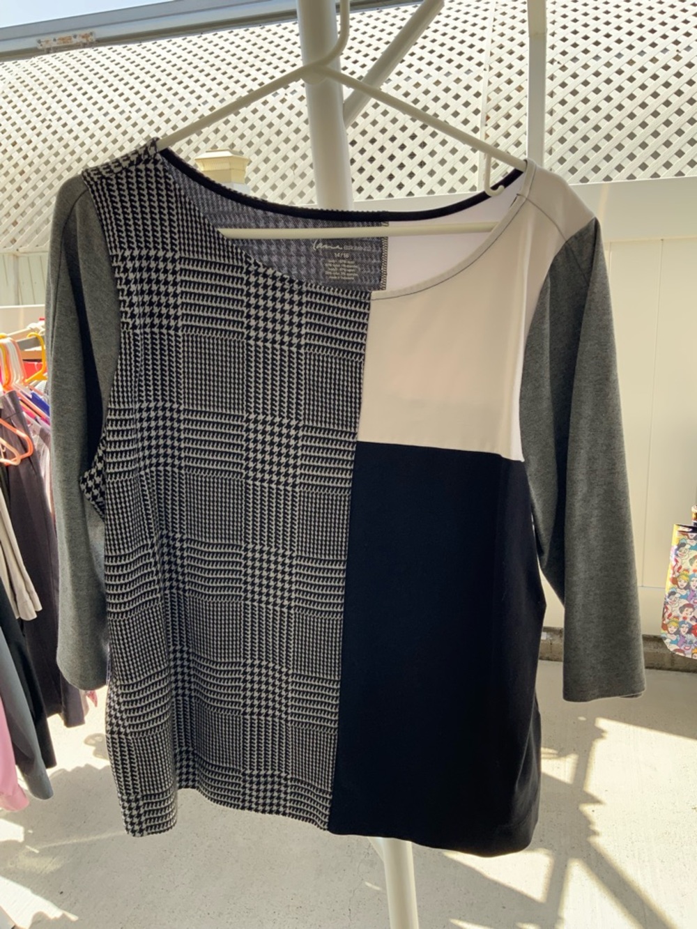 Lane Bryant Colorblock Plaid Long Sleeve Top - Black, Gray & White